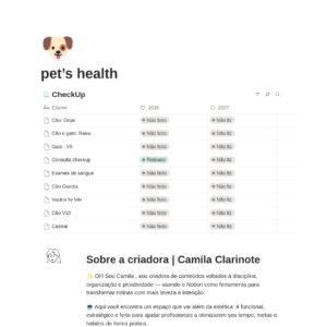 template para monitorar a rotina hospitalar do seu pet.